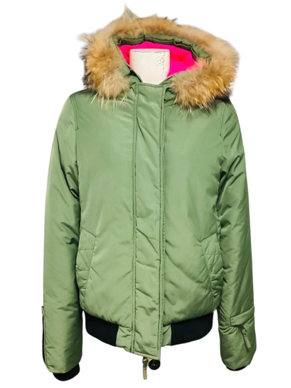 Eleven Elfs Green Hooded Puffer Jacket with Fur Trim